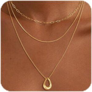 Women's Gold Necklaces Trendy Stack Simple Chain Layering Pendant Jewlery